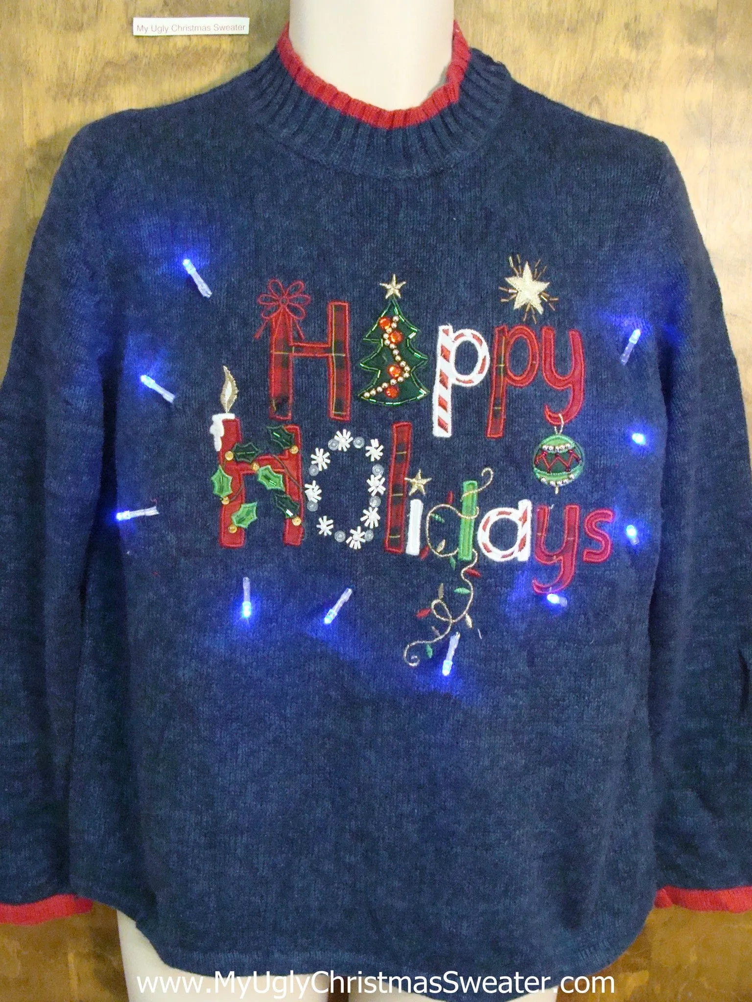 HAPPY HOLIDAYS Cute Light Up Ugly Xmas Sweater