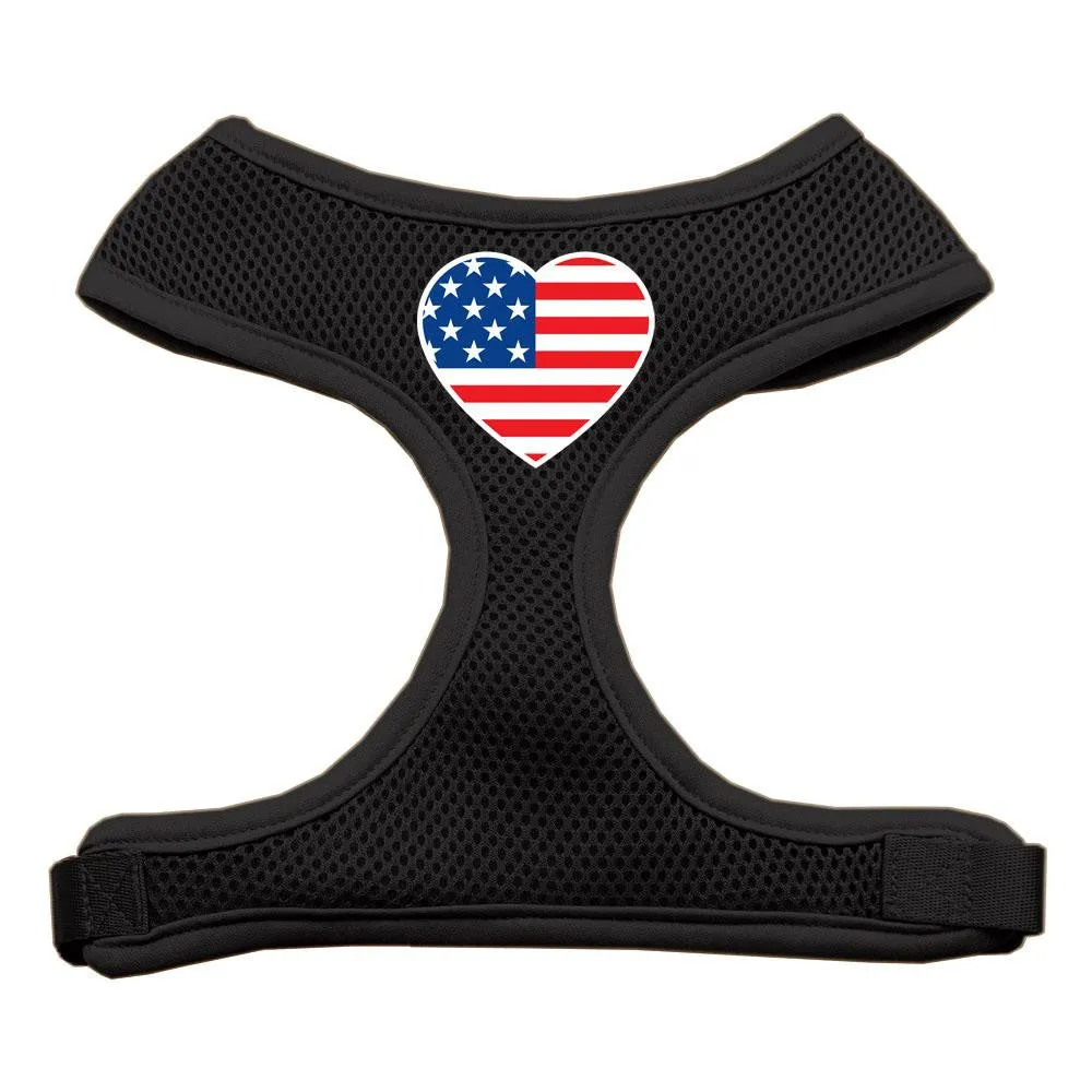 Heart Flag USA Screen Print Soft Mesh Harness Black Large