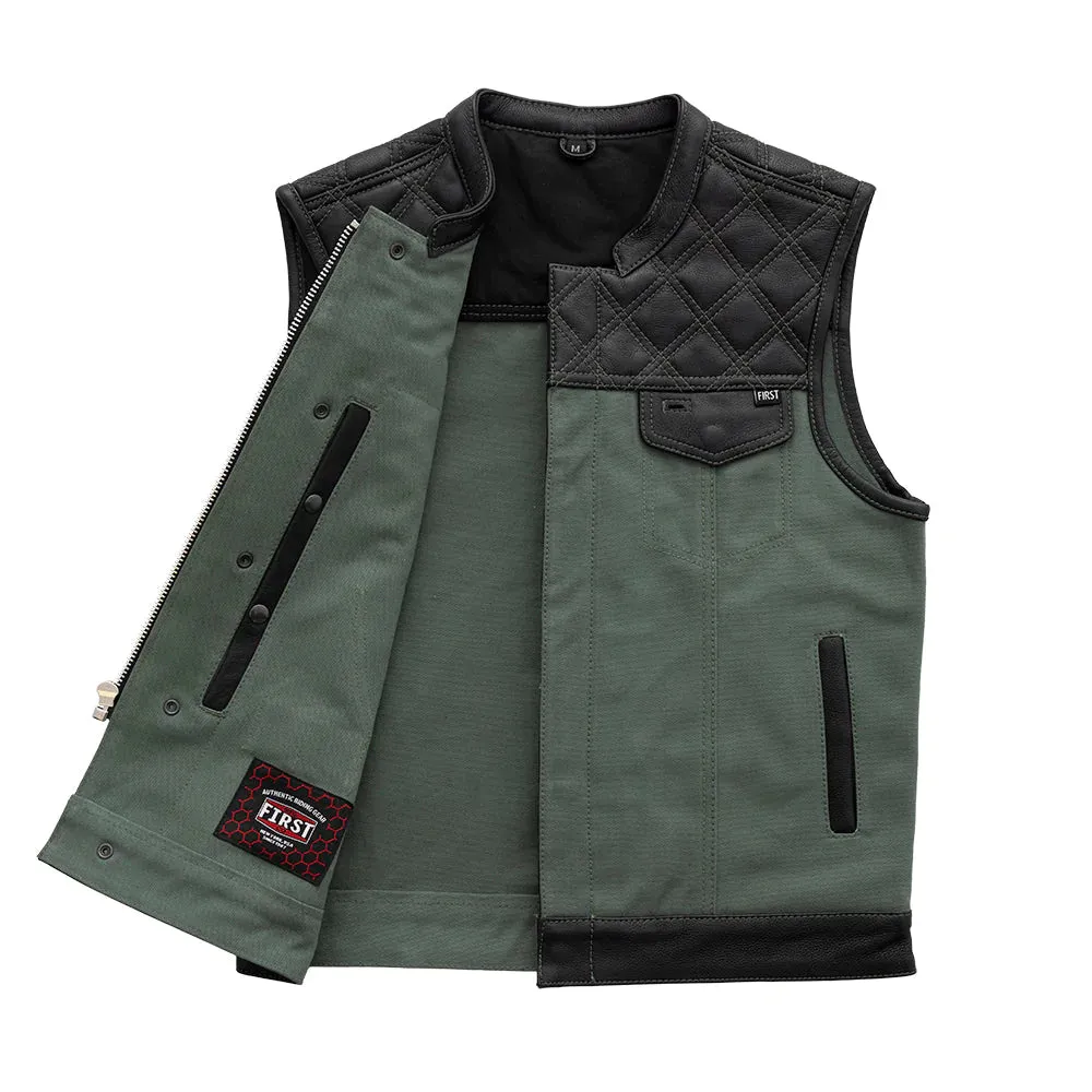 Hunt Club Motorcycle Leather Canvas Vest Green