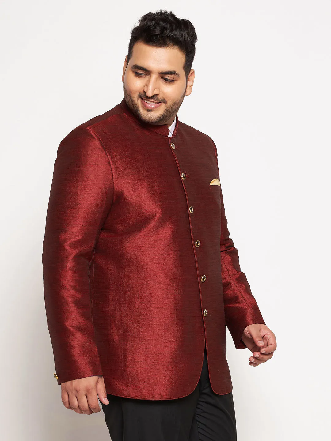 Jashvi Plus Size Men's Maroon Silk Blend Jodhpuri