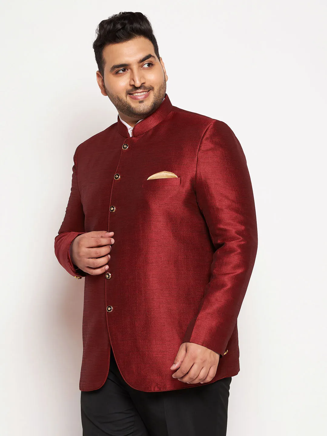 Jashvi Plus Size Men's Maroon Silk Blend Jodhpuri