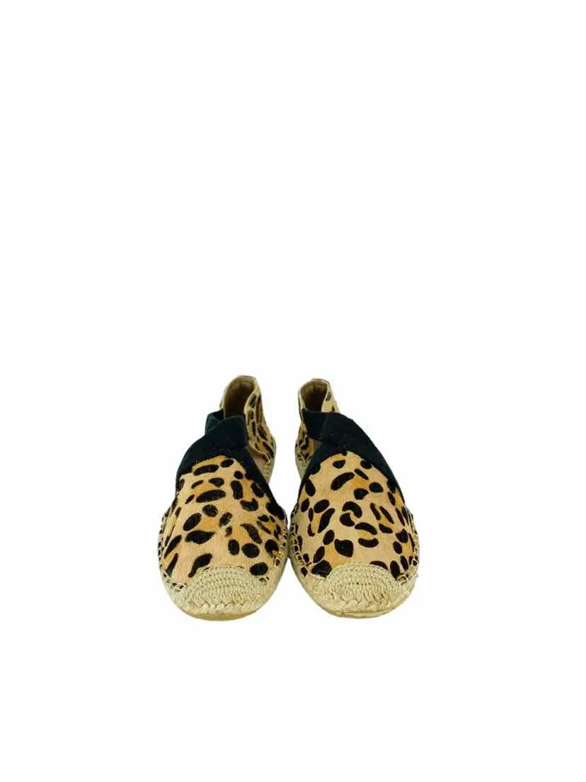 Joy & Mario, Women's Queen Bee Leopard Espadrille Sandal, Camel/Black, Size 8.5W