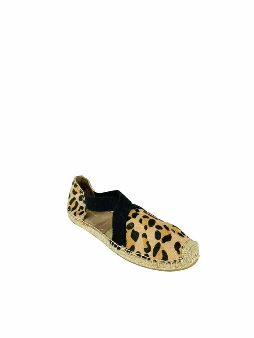 Joy & Mario, Women's Queen Bee Leopard Espadrille Sandal, Camel/Black, Size 8.5W