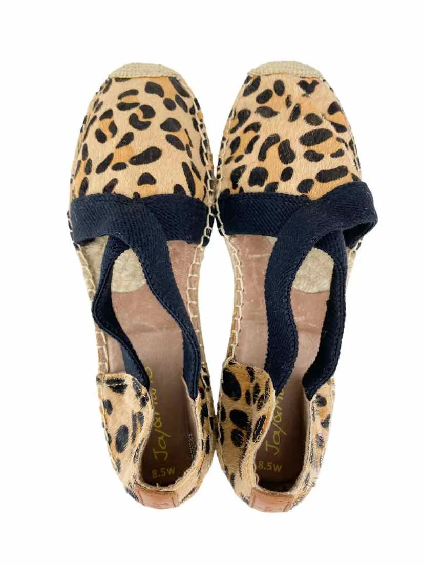 Joy & Mario, Women's Queen Bee Leopard Espadrille Sandal, Camel/Black, Size 8.5W