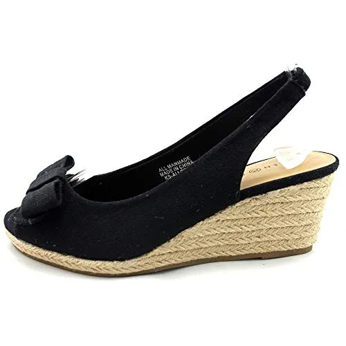 Karen Scott Womens ALLORAA Canvas Peep Toe Casual Espadrille Sandals, Black