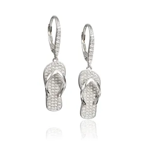 Life@Sea Genuine Sterling Silver & Pave Cubic Zirconia Flip-Flop Leverback Earrings