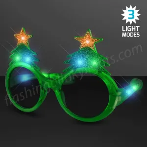 Light Up LED Glitter Christmas Tree Glasses