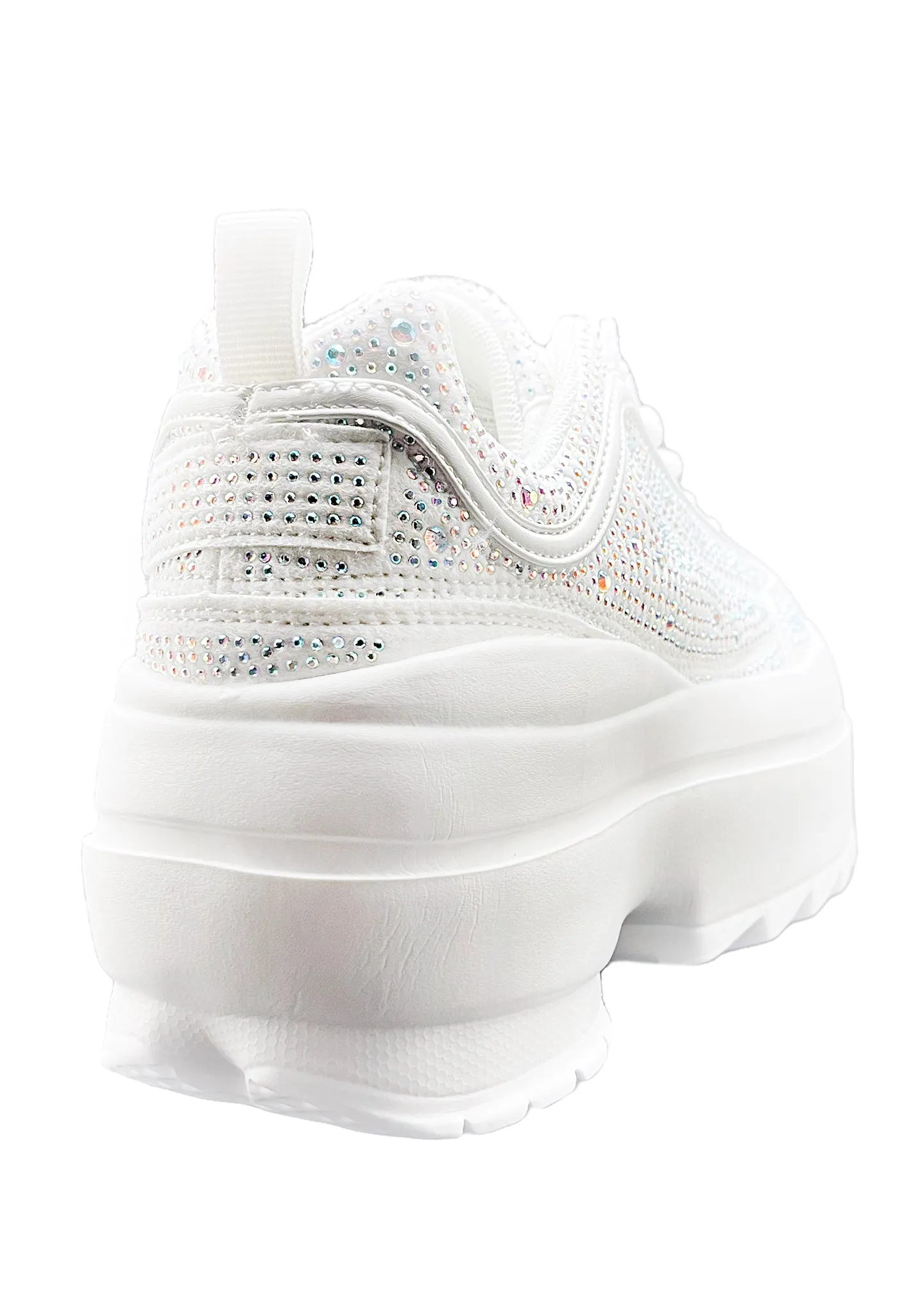 LILY 5010 Ice Effect Rhinestone White Platform Sneakers