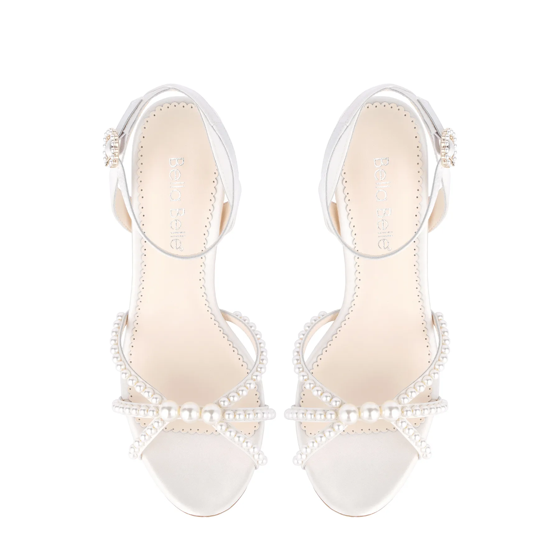 Luciana - Ivory Open Toe Ankle Strap Pearl Wedding Heels