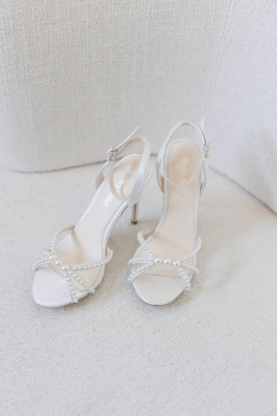 Luciana - Ivory Open Toe Ankle Strap Pearl Wedding Heels