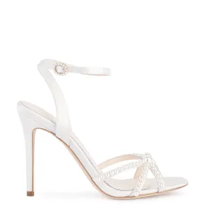 Luciana - Ivory Open Toe Ankle Strap Pearl Wedding Heels