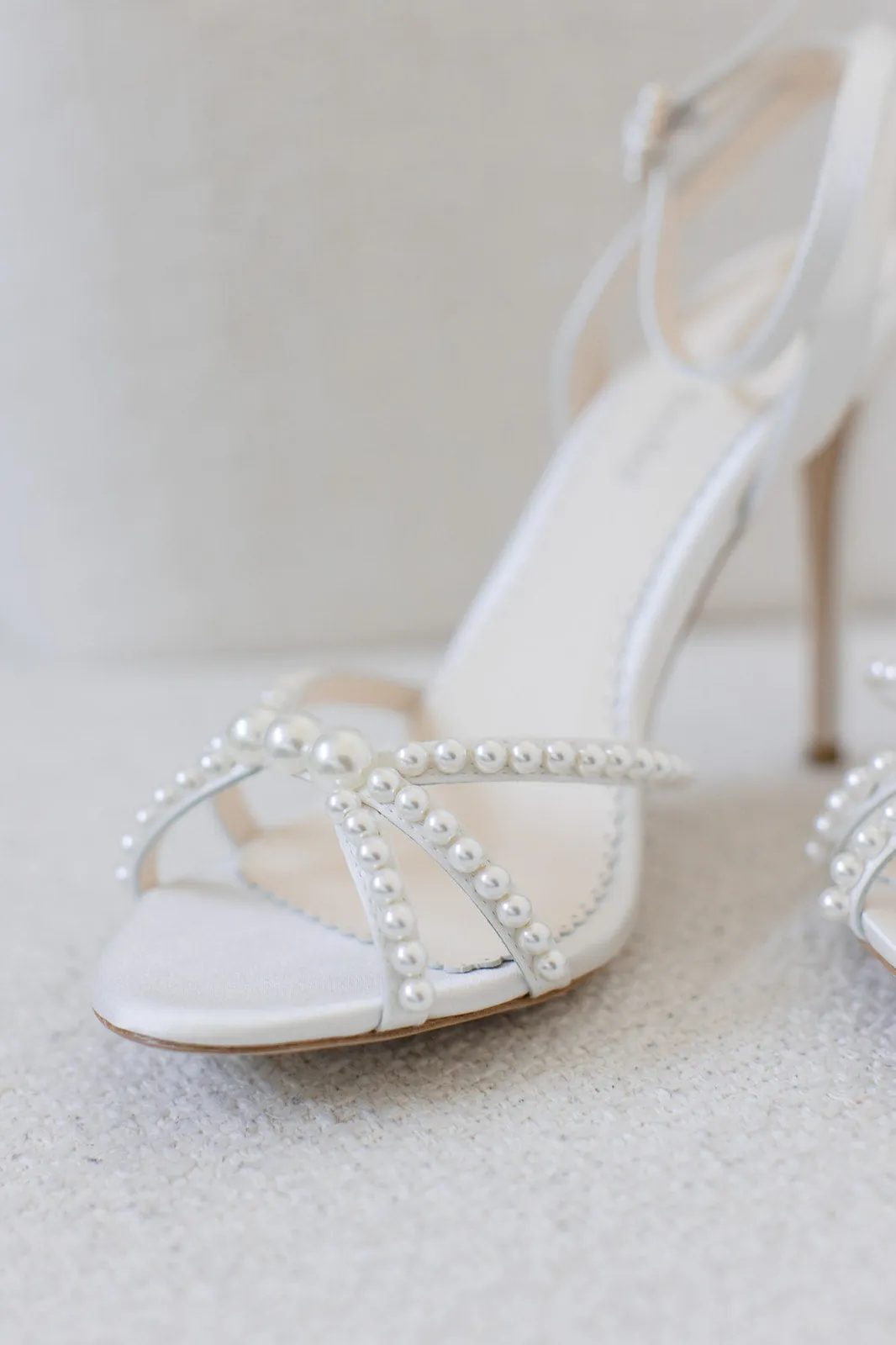 Luciana - Ivory Open Toe Ankle Strap Pearl Wedding Heels