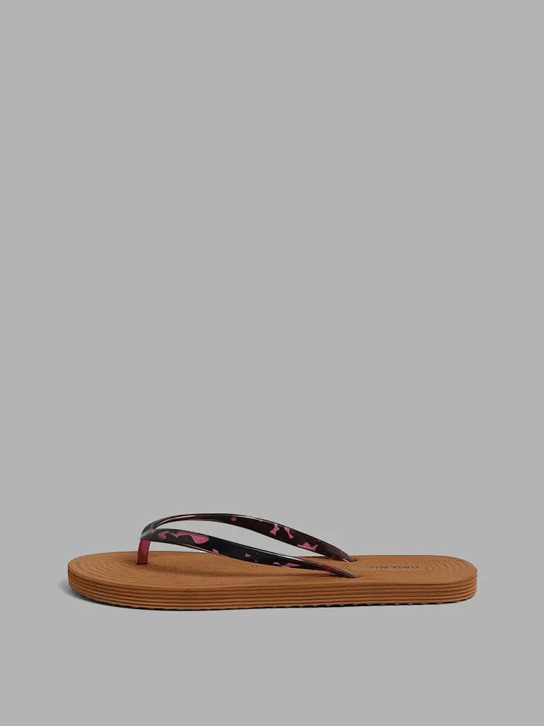 LUNA BLU Brown Footbed Printed Thong Flip Flop