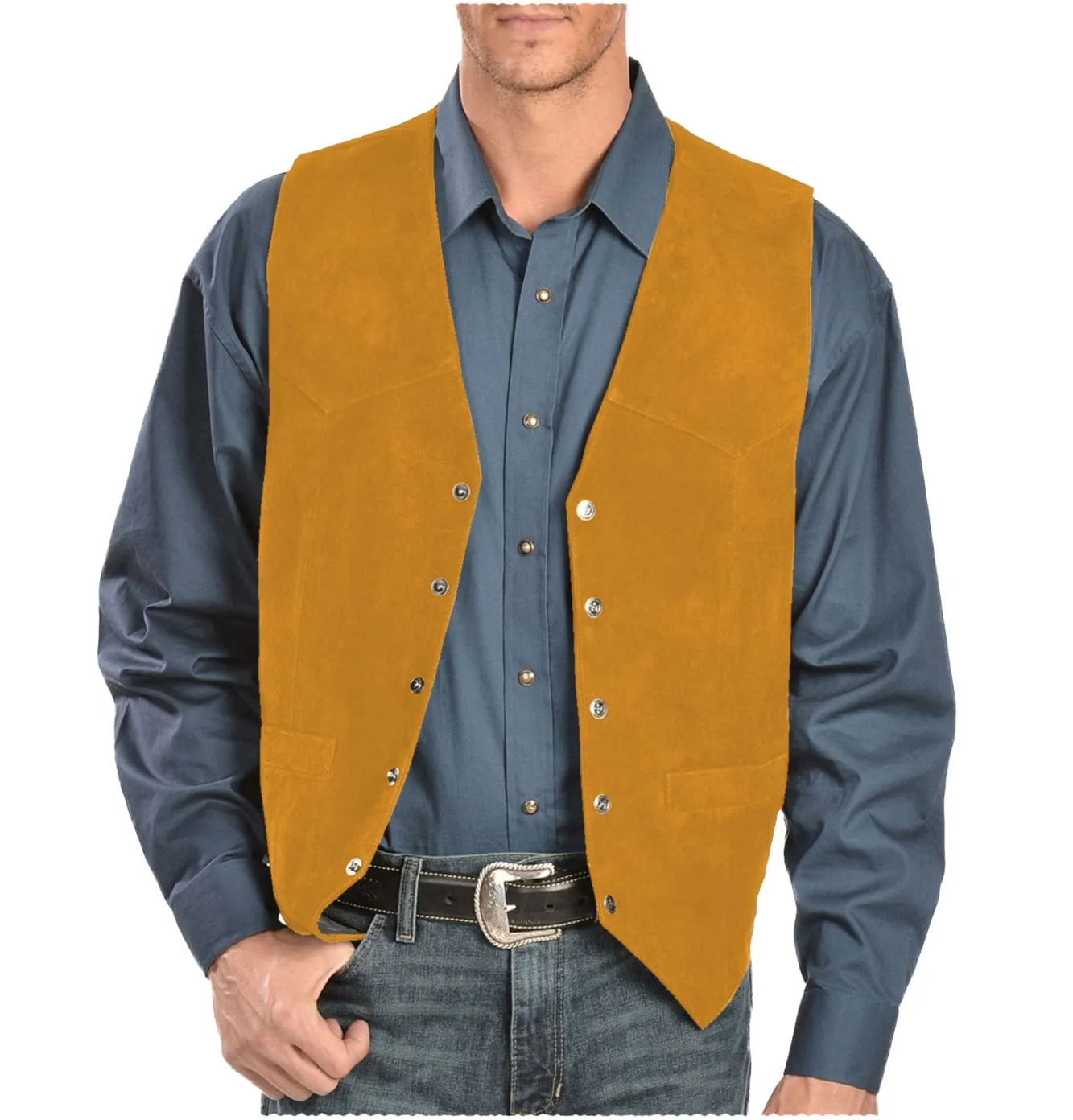 Mens Casual Suede V Lapel Single Breasted Waistcoat