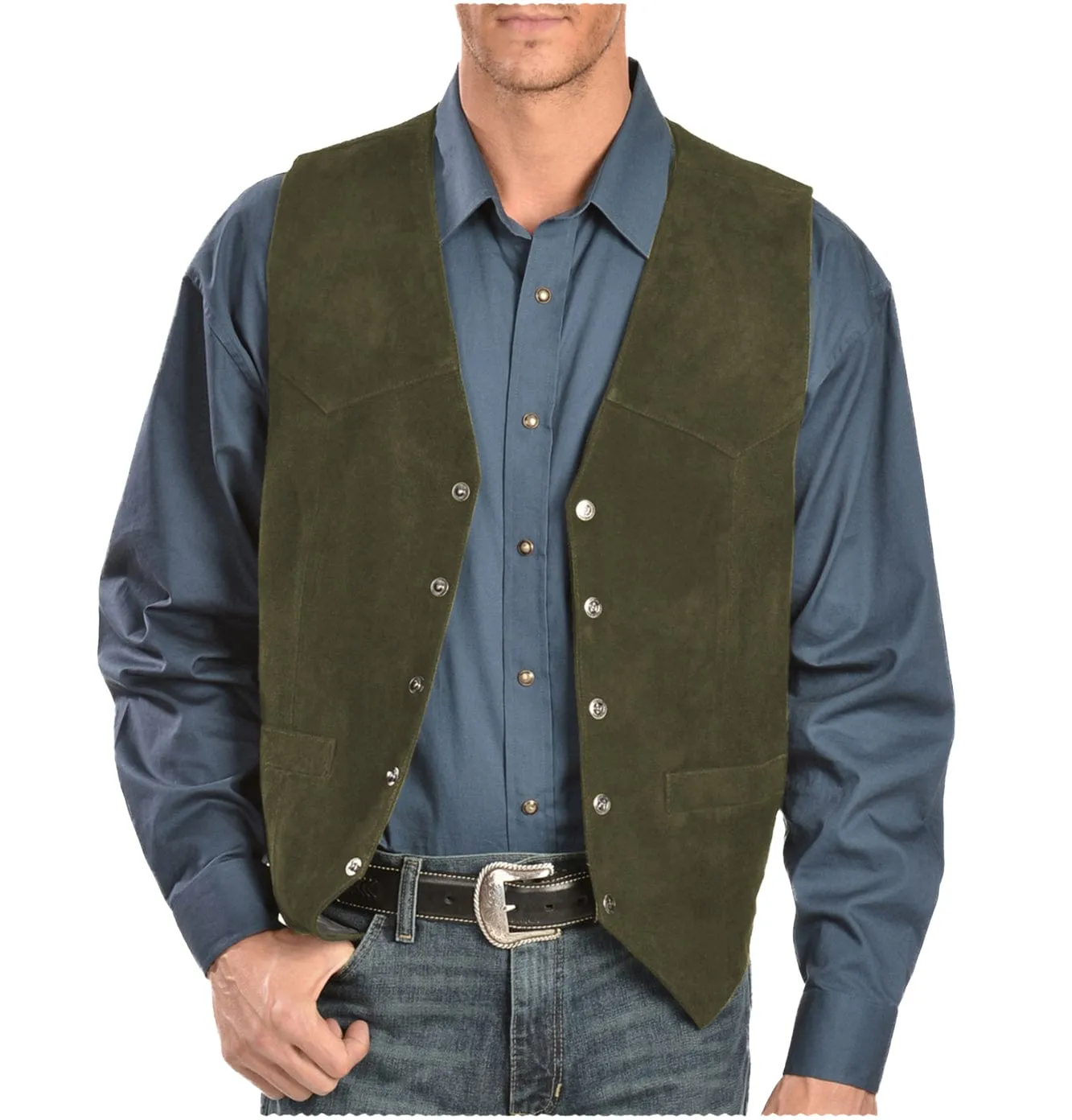 Mens Casual Suede V Lapel Single Breasted Waistcoat