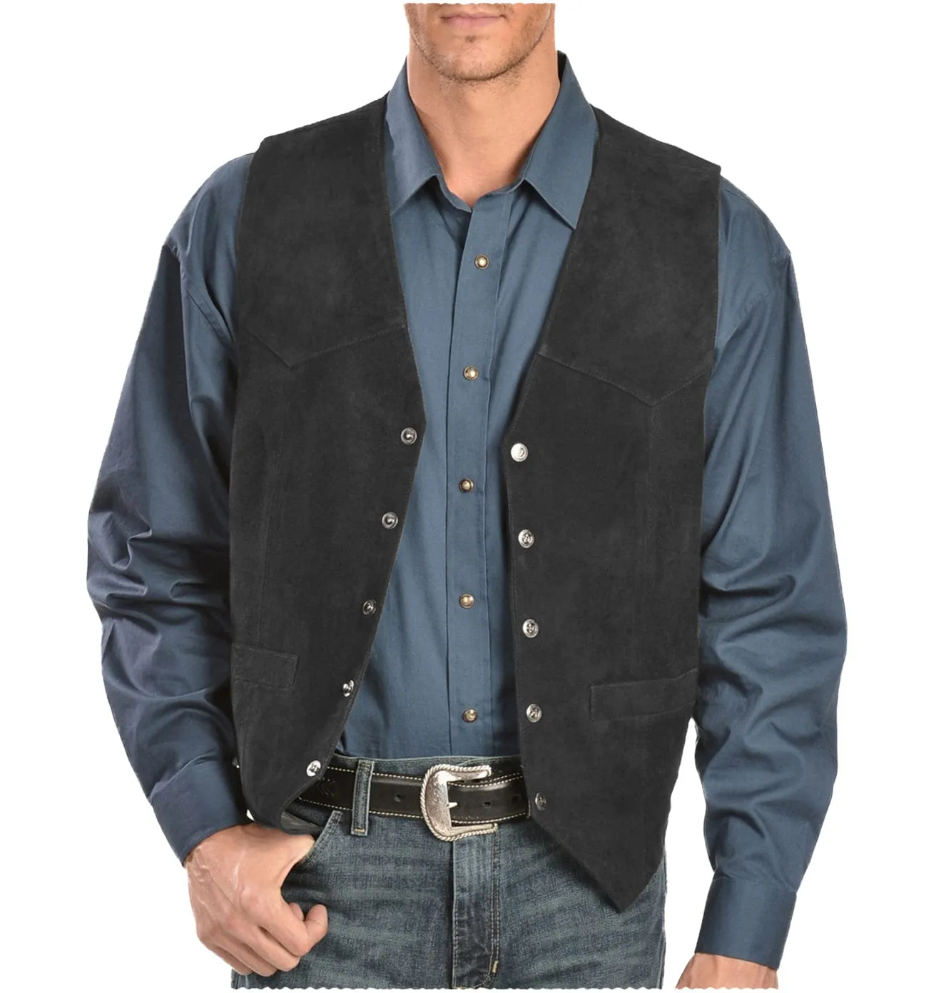 Mens Casual Suede V Lapel Single Breasted Waistcoat