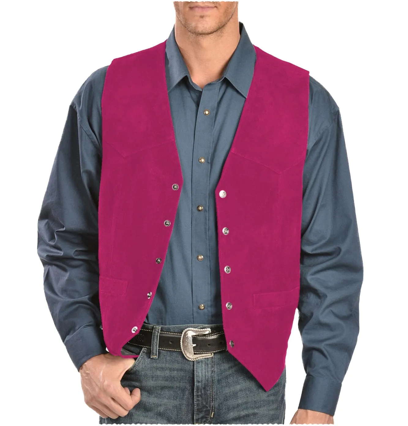 Mens Casual Suede V Lapel Single Breasted Waistcoat