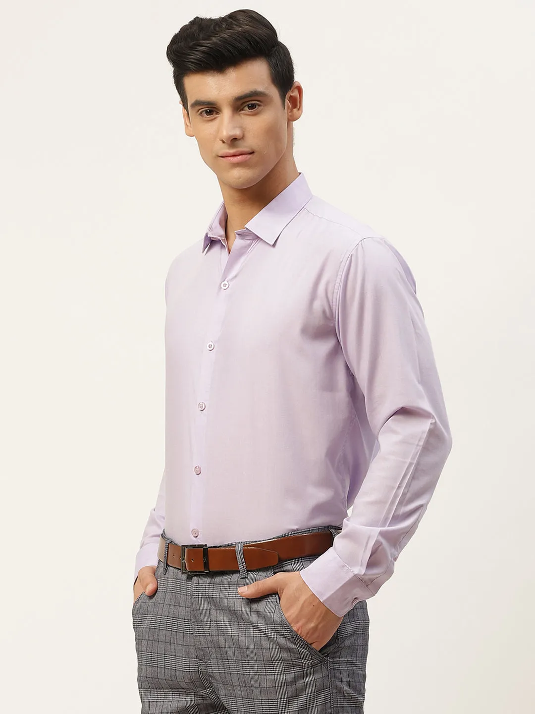 Men's Cotton Lavender Classic Formal Shirt - Sojanya