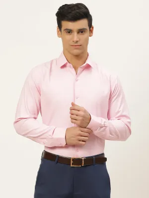 Men's Cotton Pink Self Design Classic Formal Shirt - Sojanya