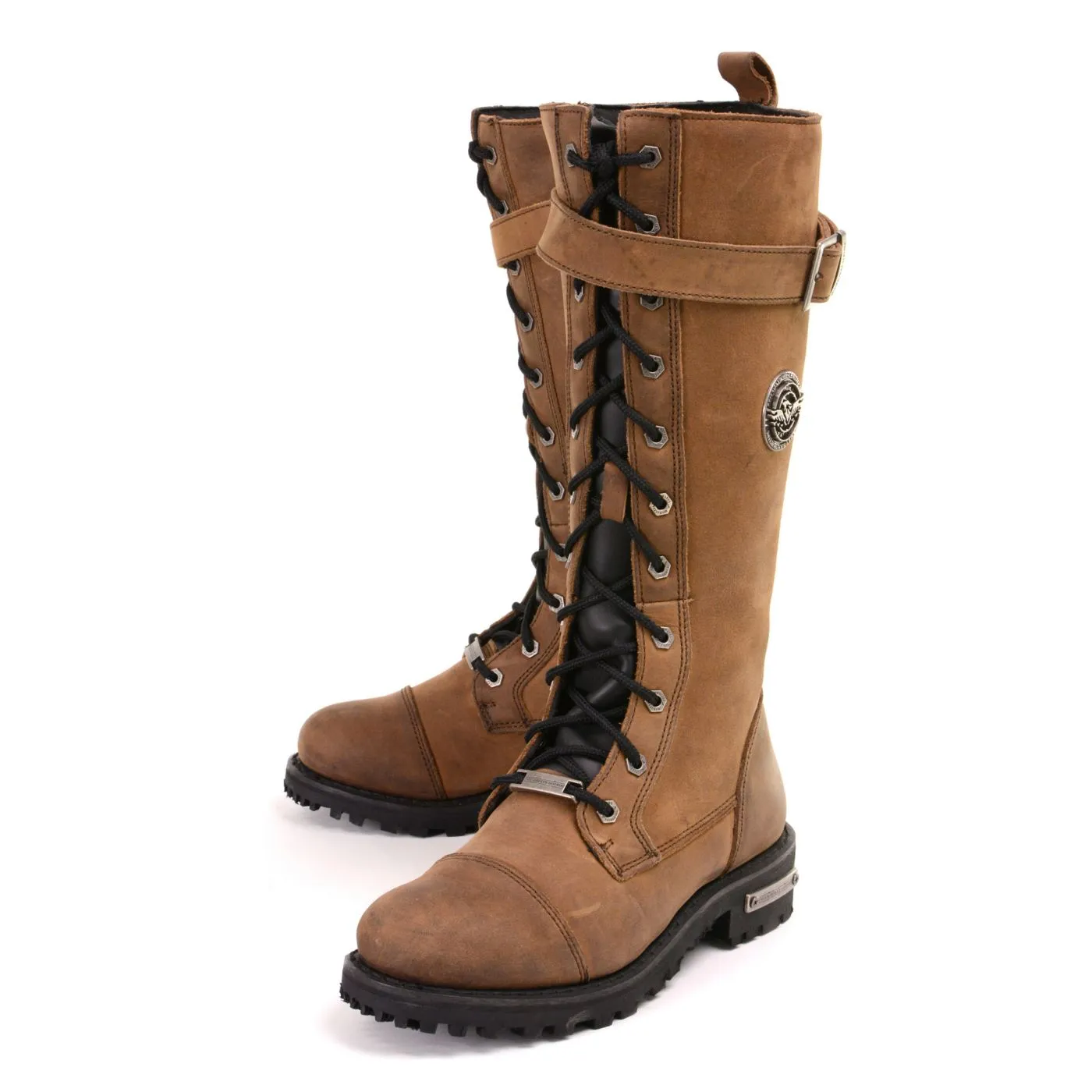 Milwaukee Leather Women's Brown Leather 14” Tall Motorcycle Lace-Up High-Rise Boots MBL9358