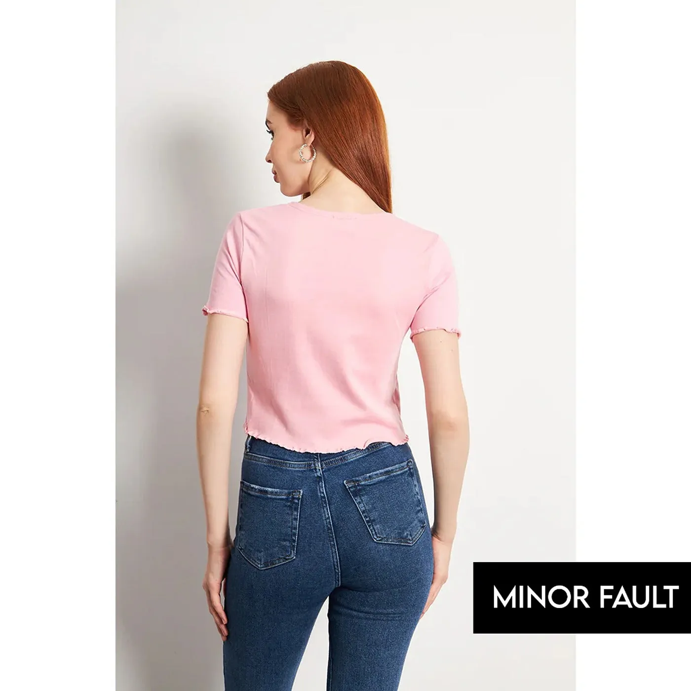 (Minor Fault) Pink Button Down Crop Top