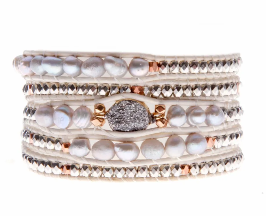 Nakamol Pearl and Druzy Wrap Bracelet