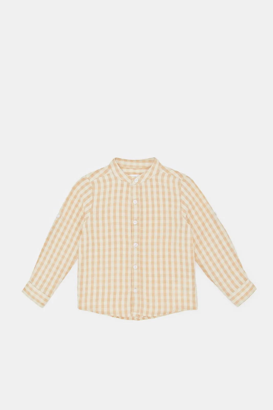 Newborn Beige And White Check Shirt