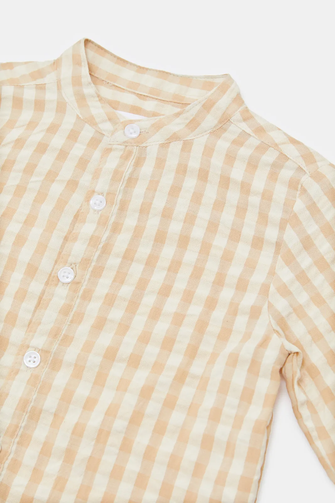 Newborn Beige And White Check Shirt