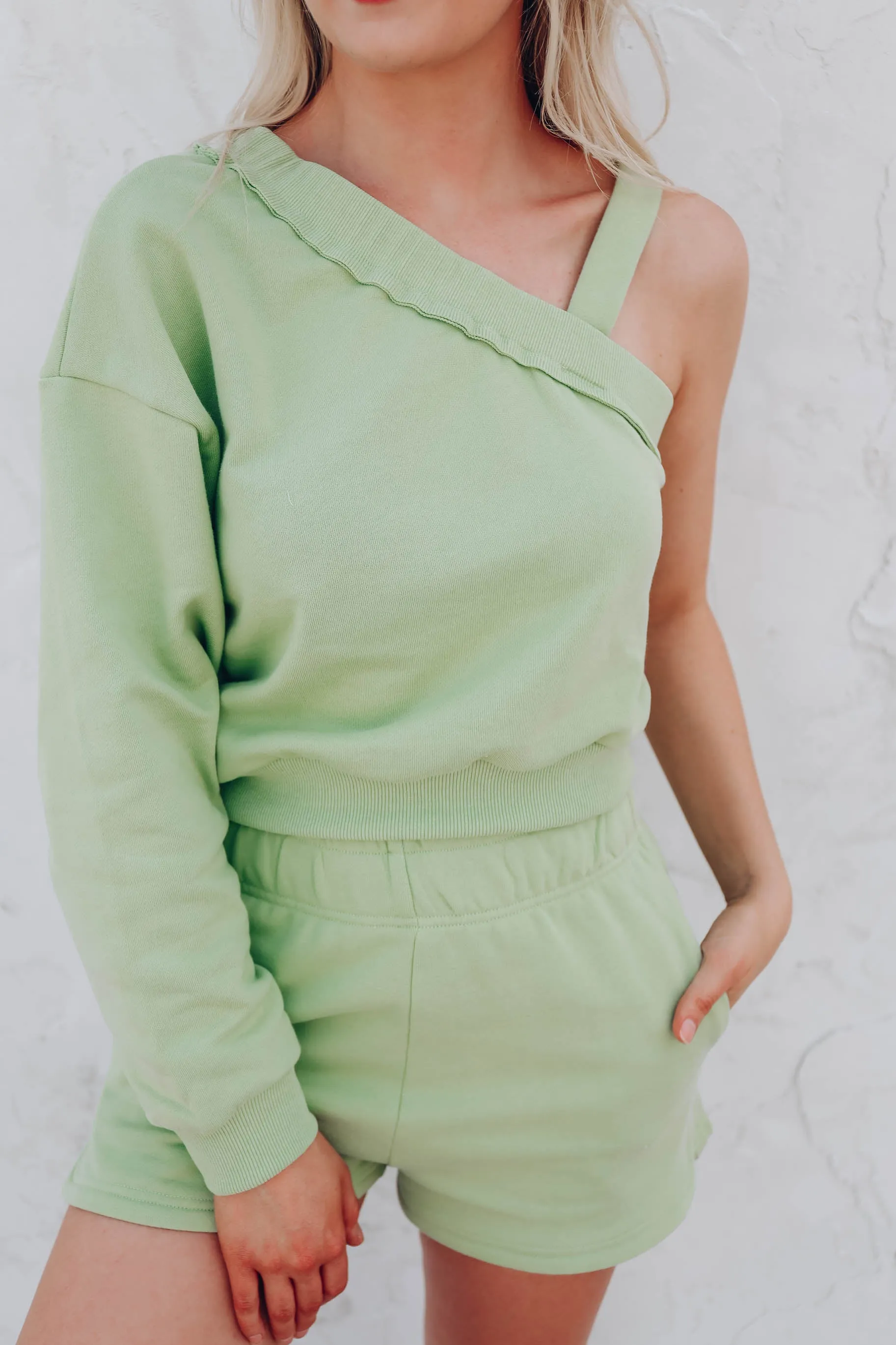 Ovida One Shoulder Crop Top - Lime