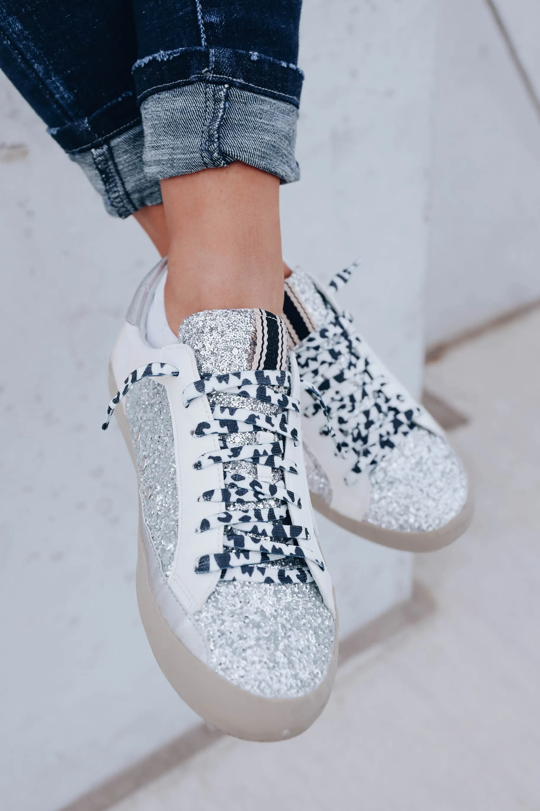 Paris Sparkle Sneaker by ShuShop - Silver/White