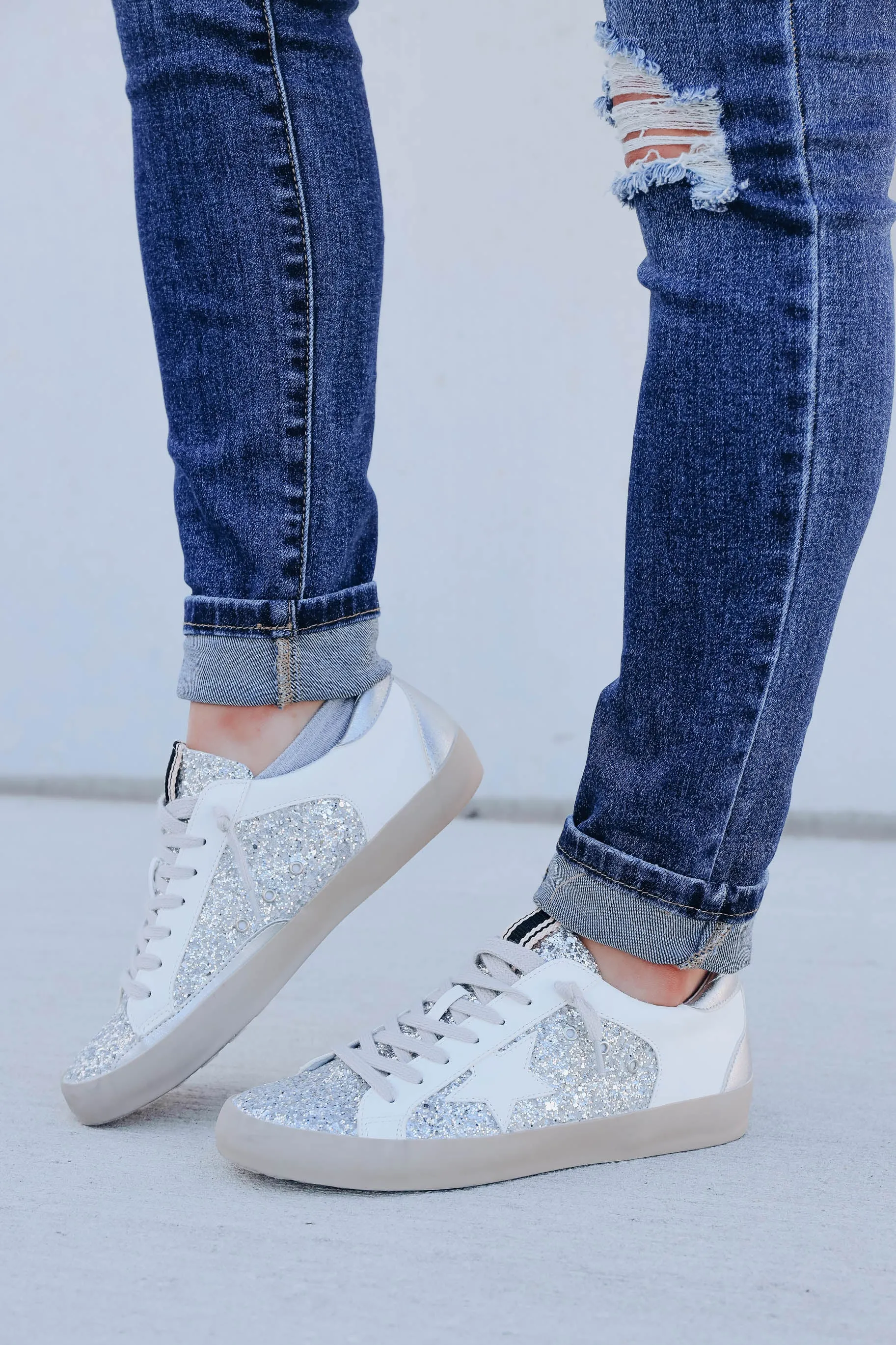 Paris Sparkle Sneaker by ShuShop - Silver/White