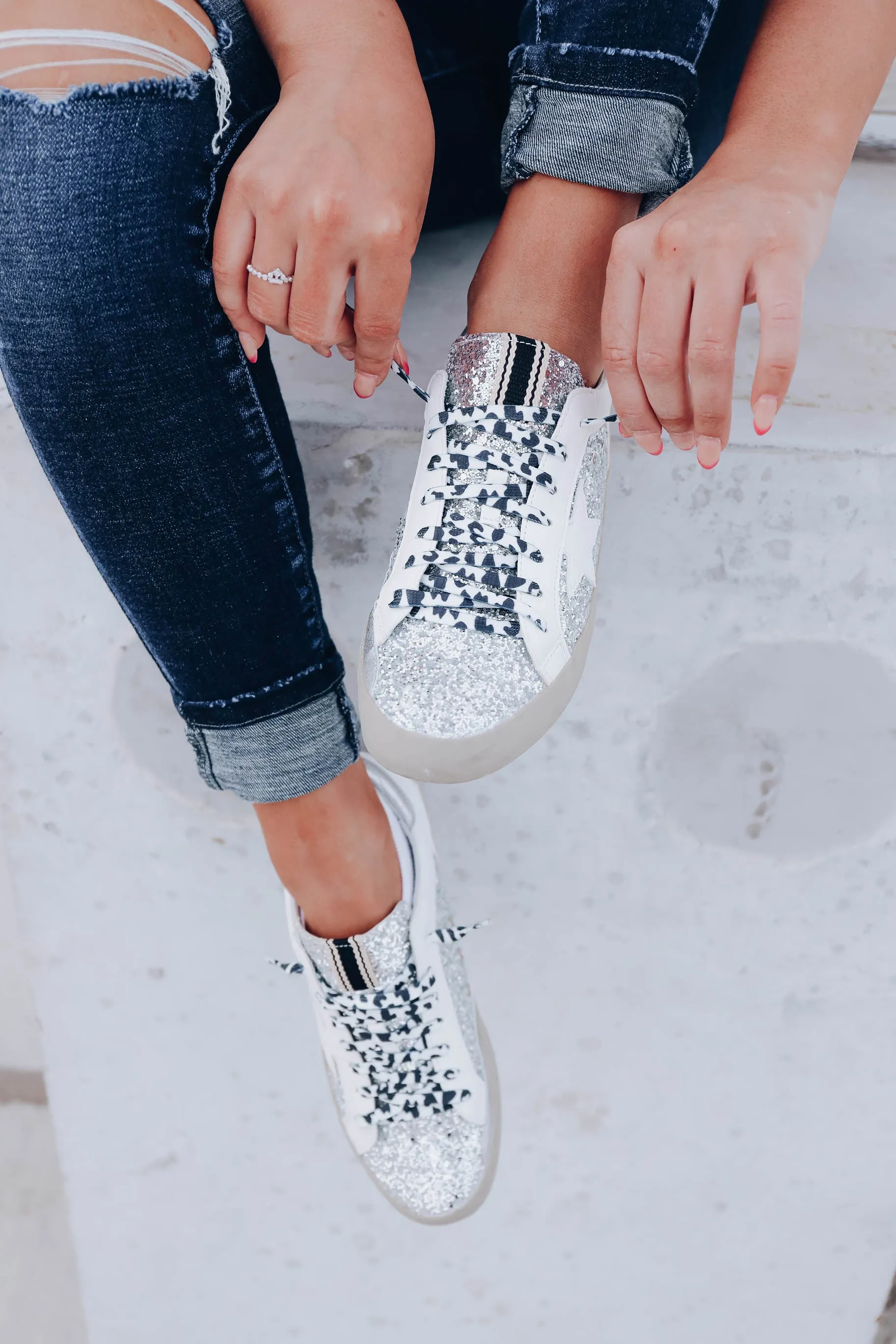 Paris Sparkle Sneaker by ShuShop - Silver/White