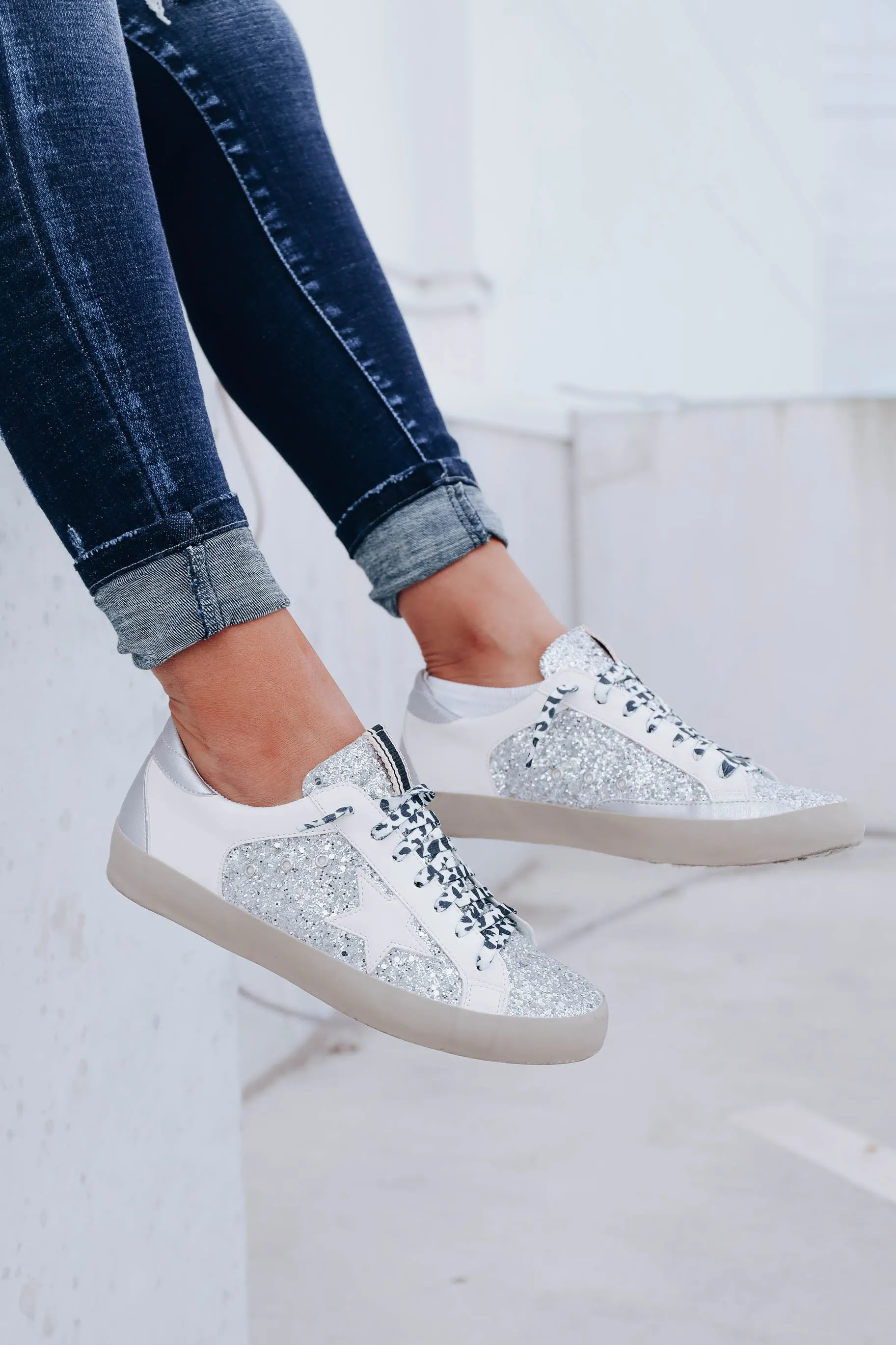 Paris Sparkle Sneaker by ShuShop - Silver/White