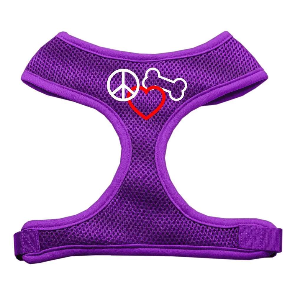 Peace, Love, Bone Design Soft Mesh Harnesses Purple Large