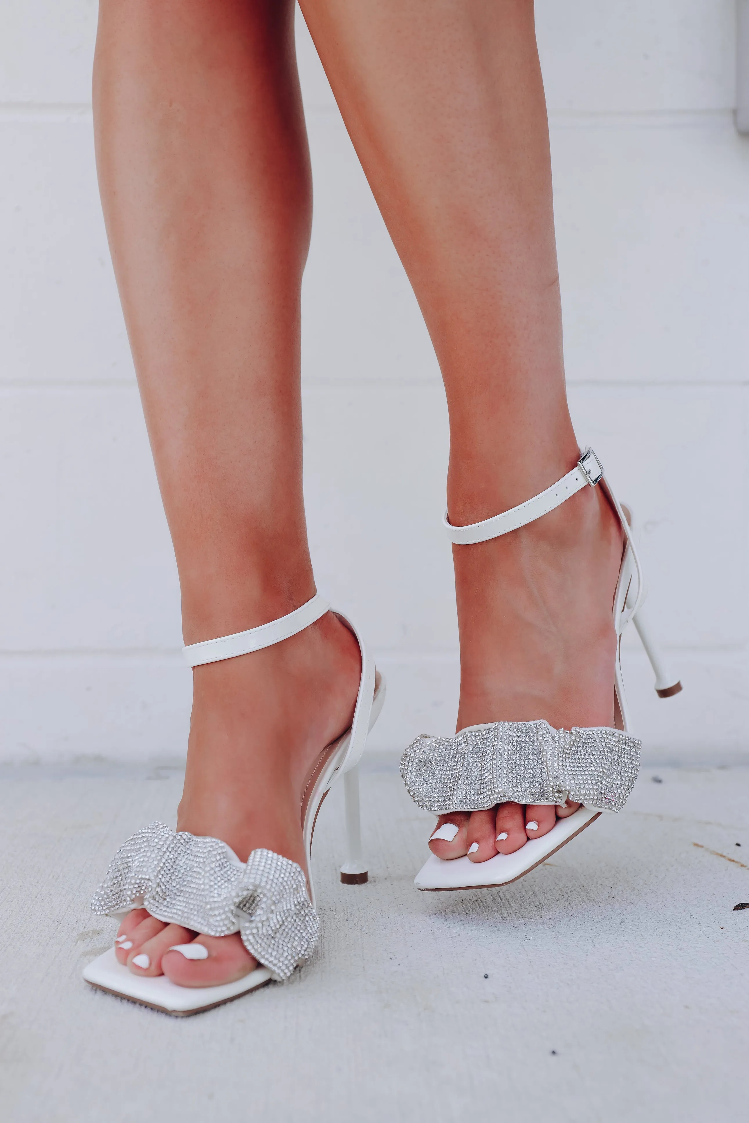 Ribbons and Rhinestones Heeled Sandal - White