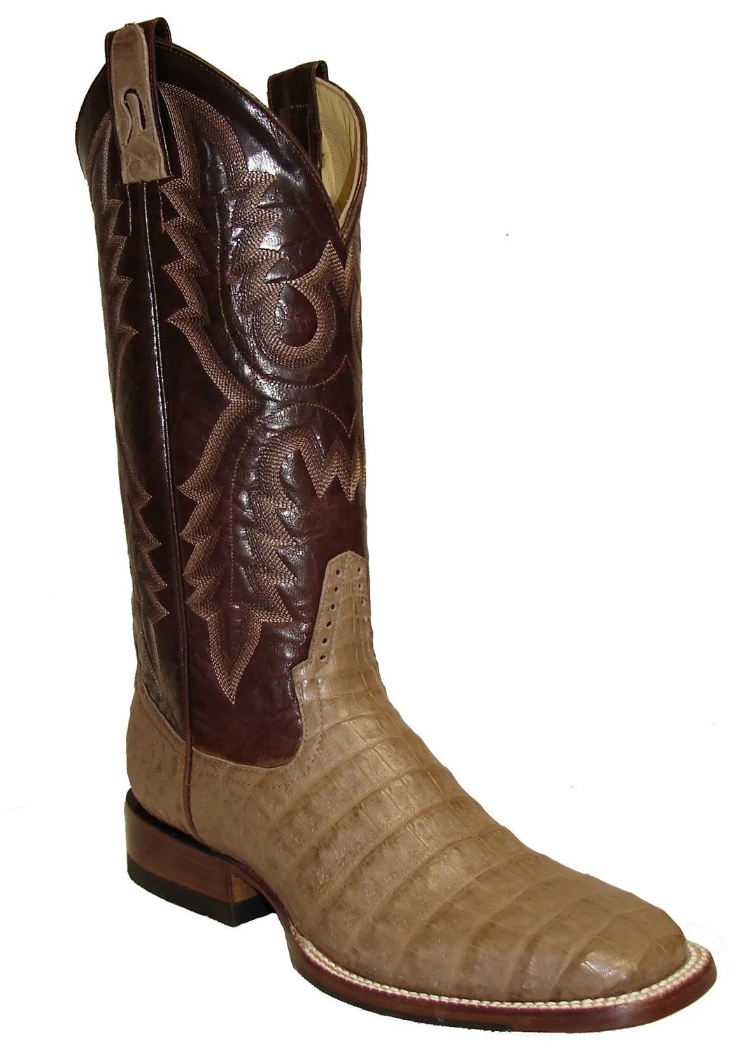 Rod Patrick Antique Brown Soft Caiman Belly Broad Square Toe Boots