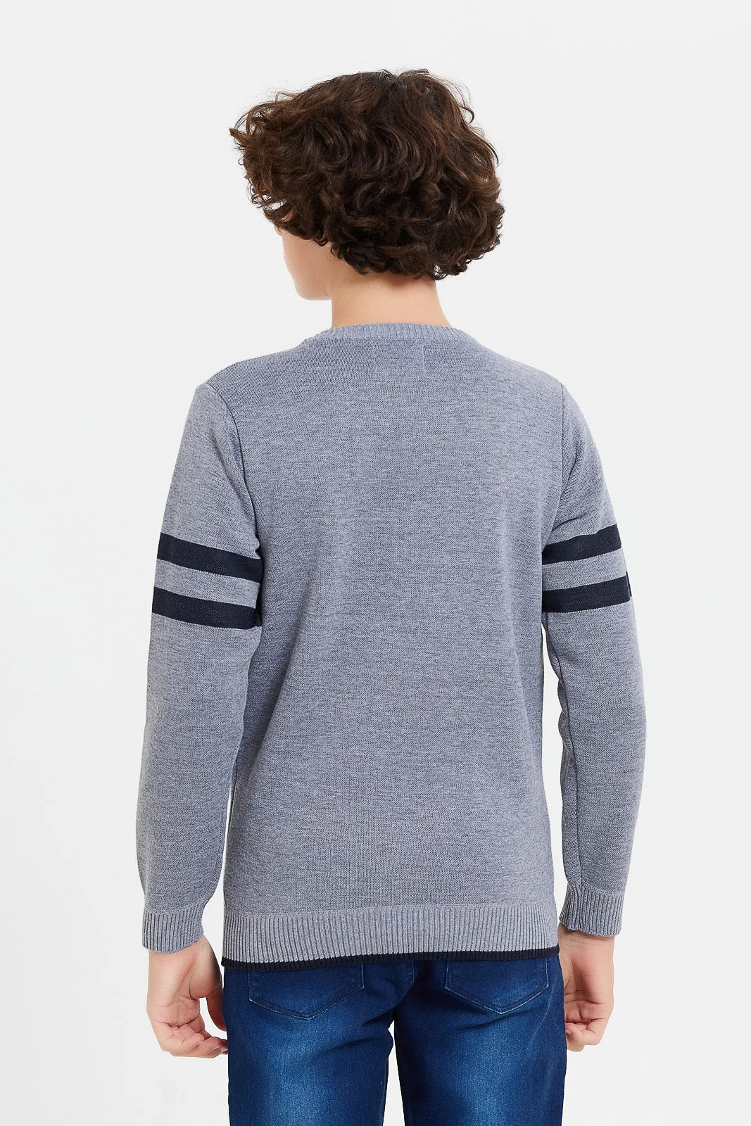 Senior Boys Grey Bird Jacquard Pullover