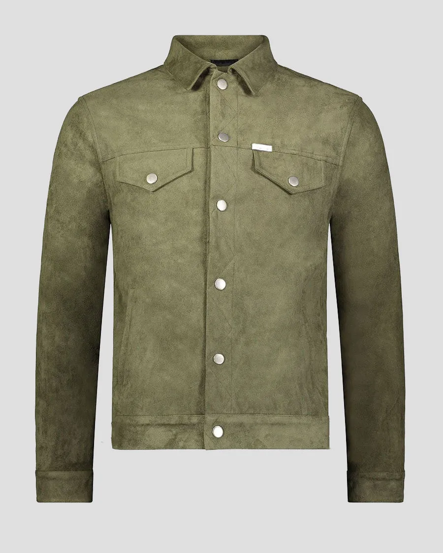 SG Vegan Suede Trucker Jacket - Olive