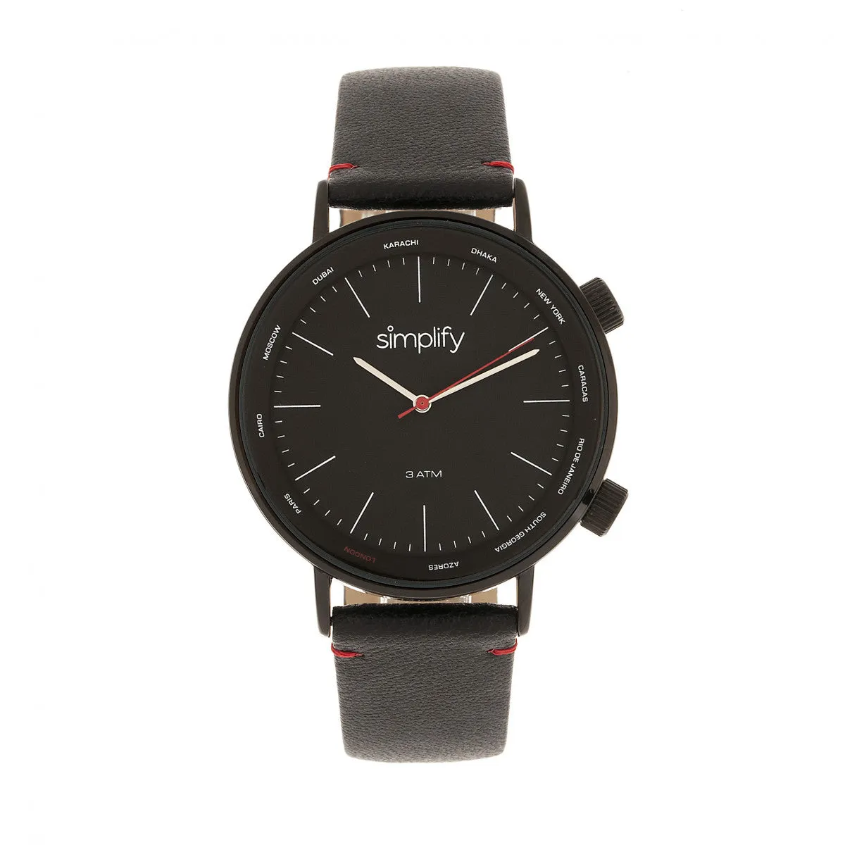 Simplify The 3300 Leather-Band Watch - Black