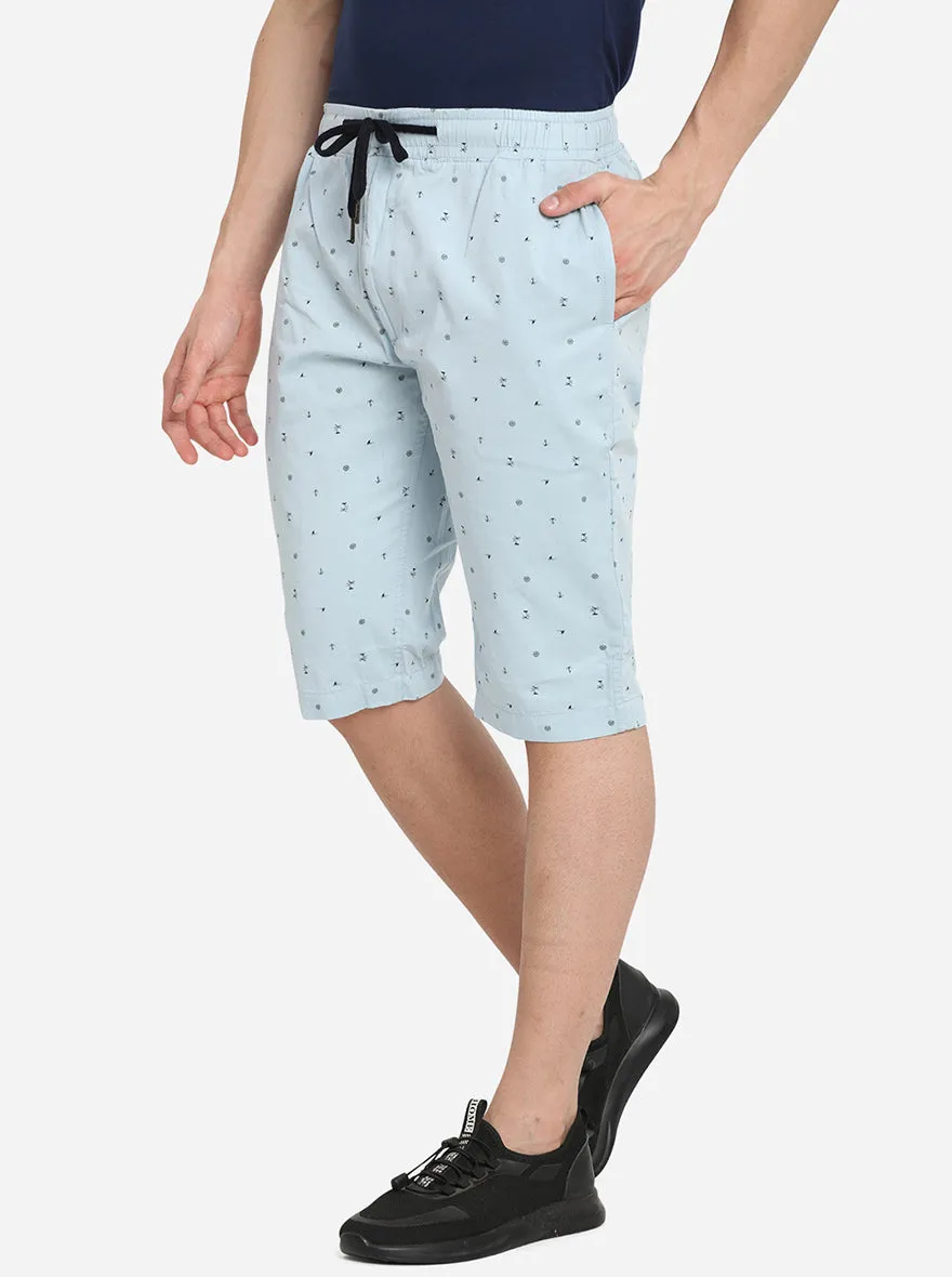 Sky Blue Printed Slim Fit Capri | JadeBlue