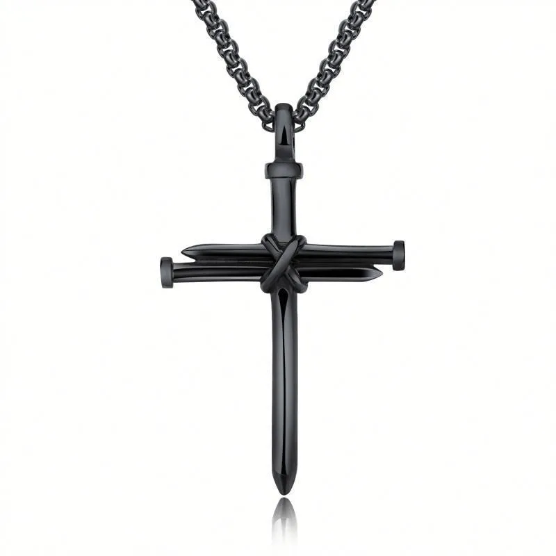 Steel/ Gold /Black Fashion  Iron Nail Cross Pendant Necklace - Stainless Steel - 3mm Round