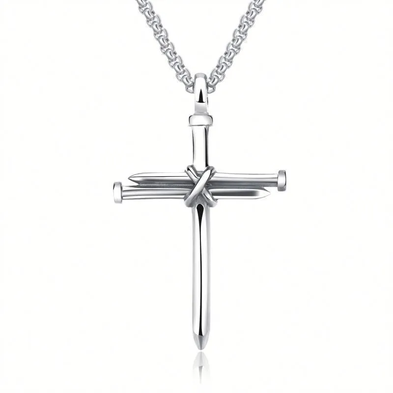 Steel/ Gold /Black Fashion  Iron Nail Cross Pendant Necklace - Stainless Steel - 3mm Round