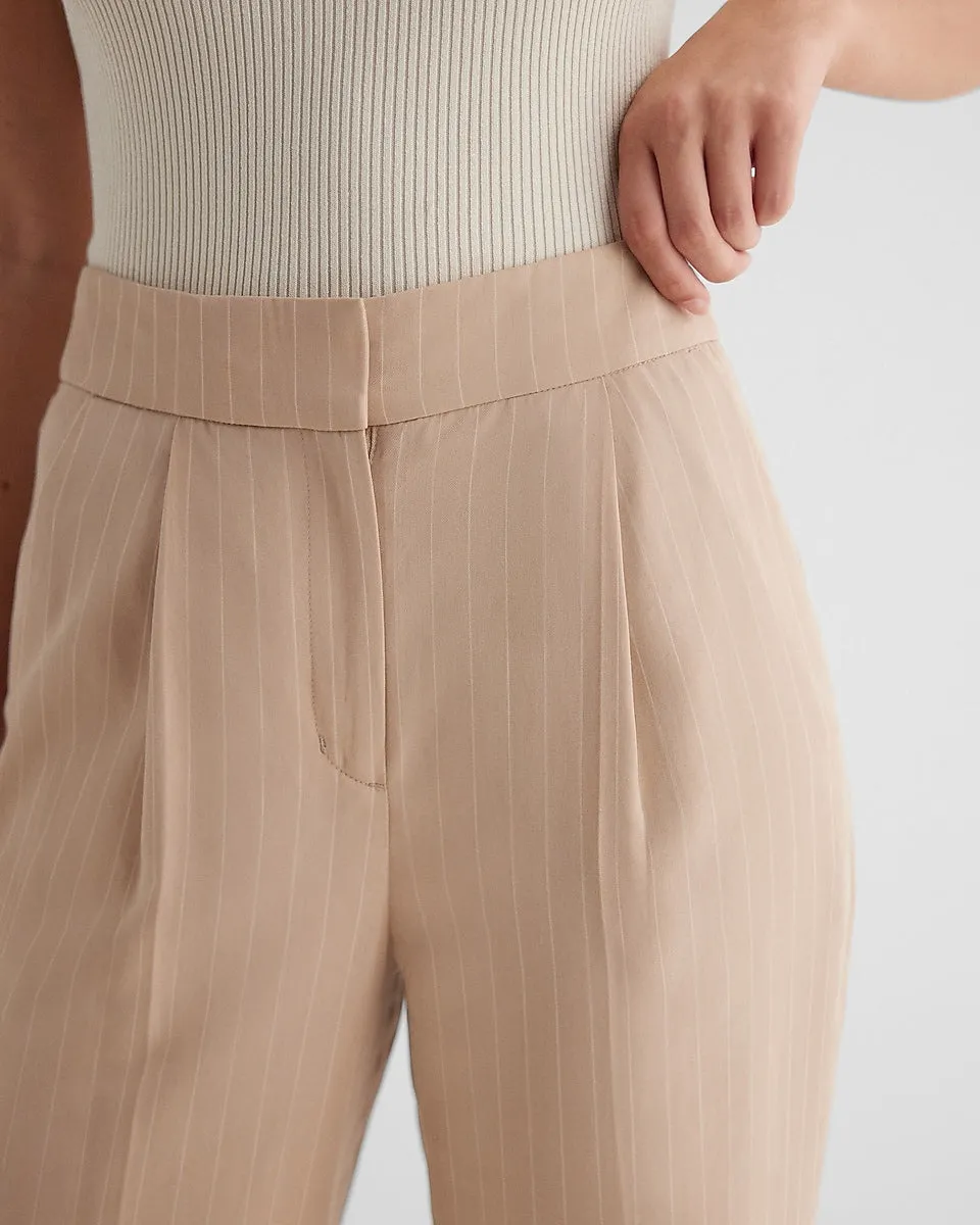 Stylist Super High Waisted Pinstripe Pleated Ankle Pant in Neutral Stripe