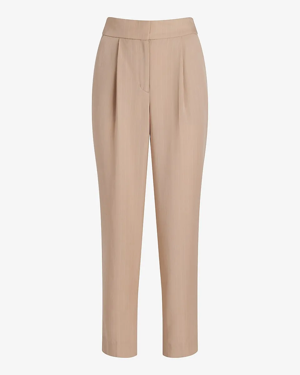 Stylist Super High Waisted Pinstripe Pleated Ankle Pant in Neutral Stripe