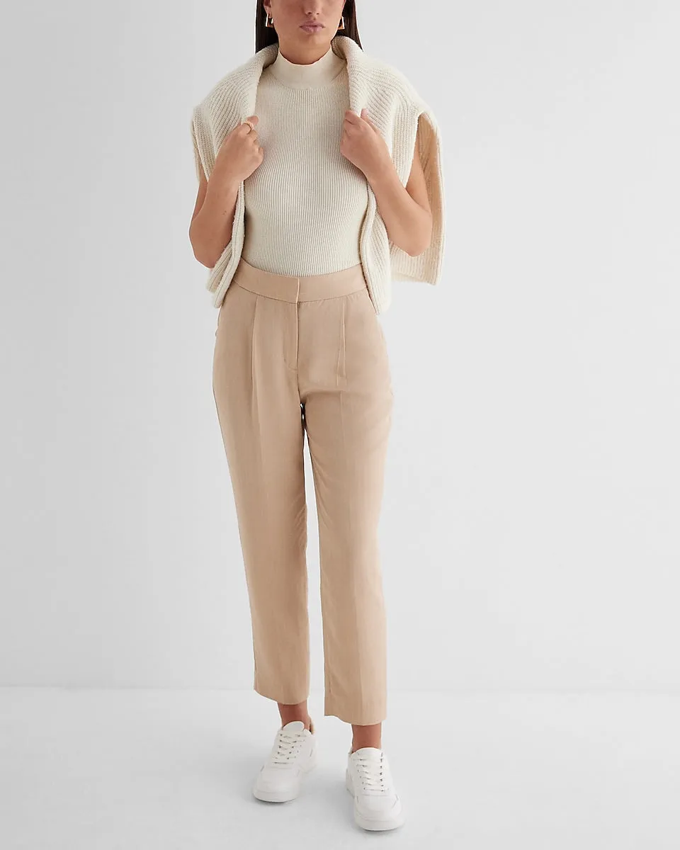 Stylist Super High Waisted Pinstripe Pleated Ankle Pant in Neutral Stripe