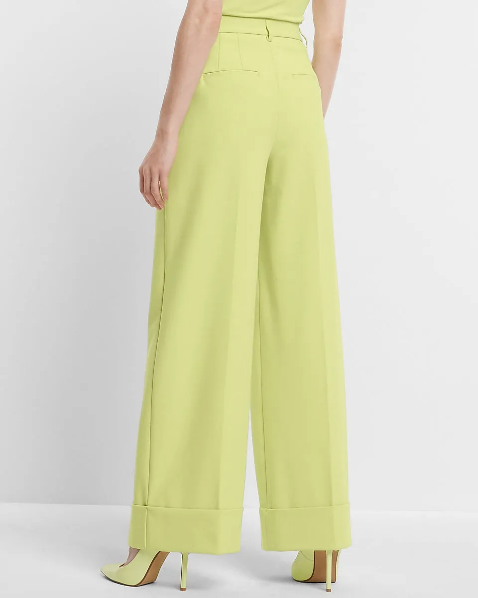 Stylist Super High Waisted Pleated Wide Leg Pant in Lemon Yellow