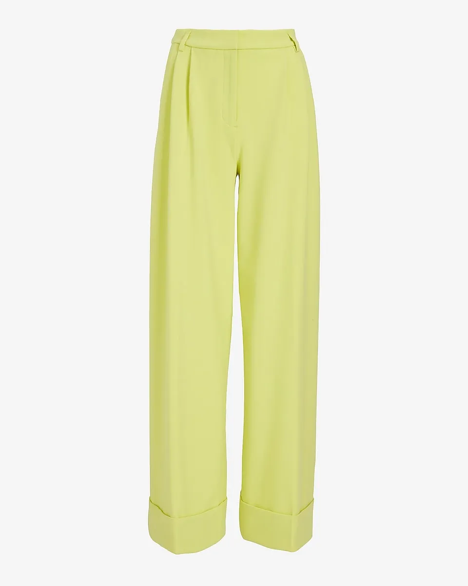 Stylist Super High Waisted Pleated Wide Leg Pant in Lemon Yellow