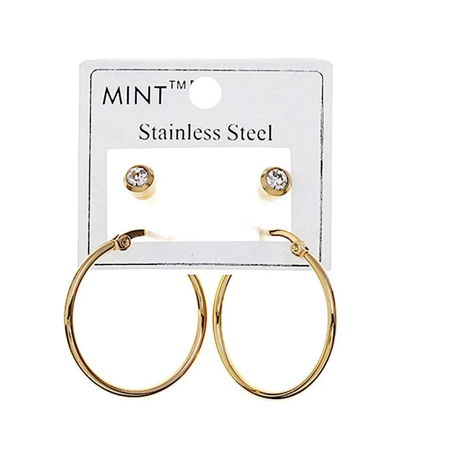 TE885 - Stainless Steel Stud & Hoops Set