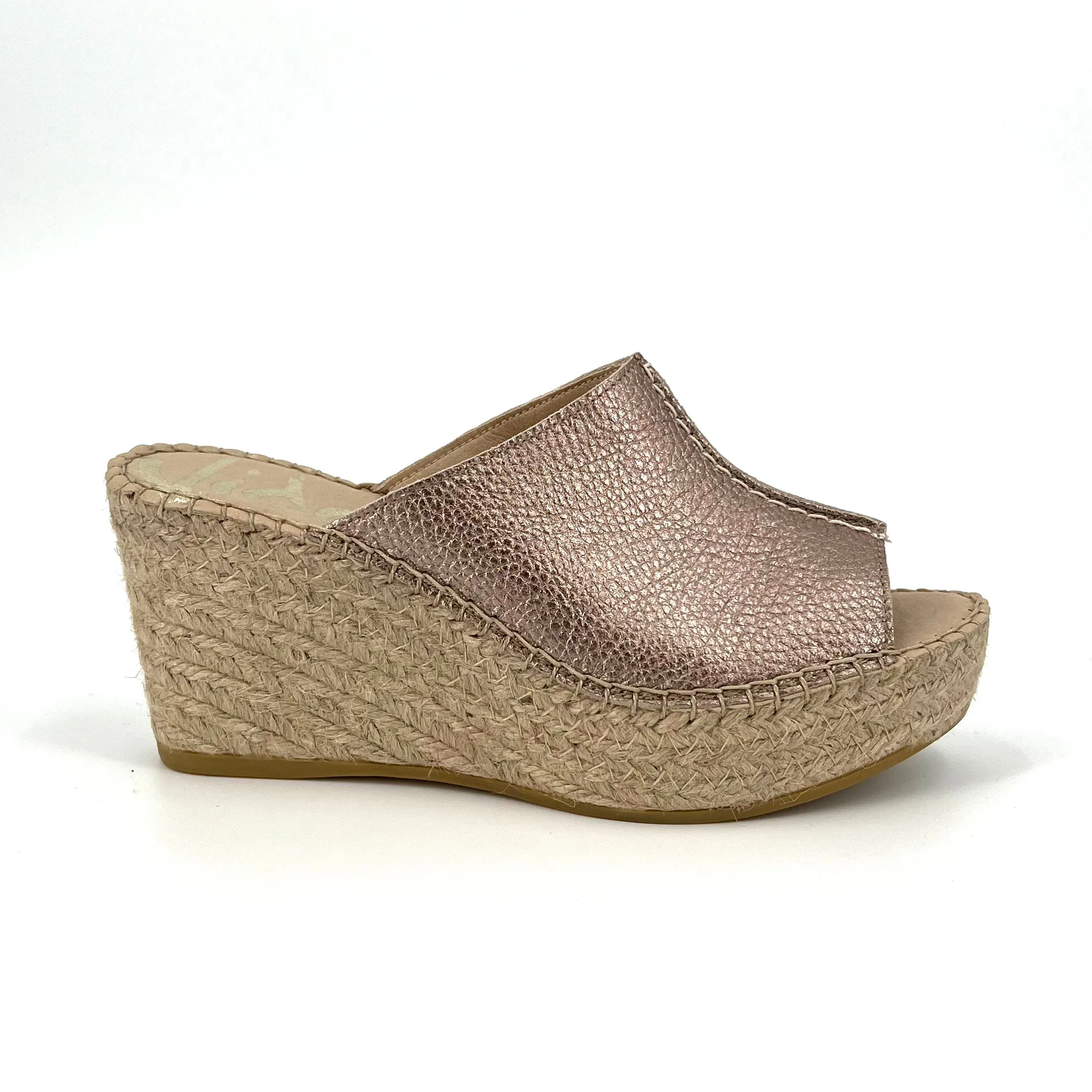 The Center Seam Espadrille Slide Sandal in Metal