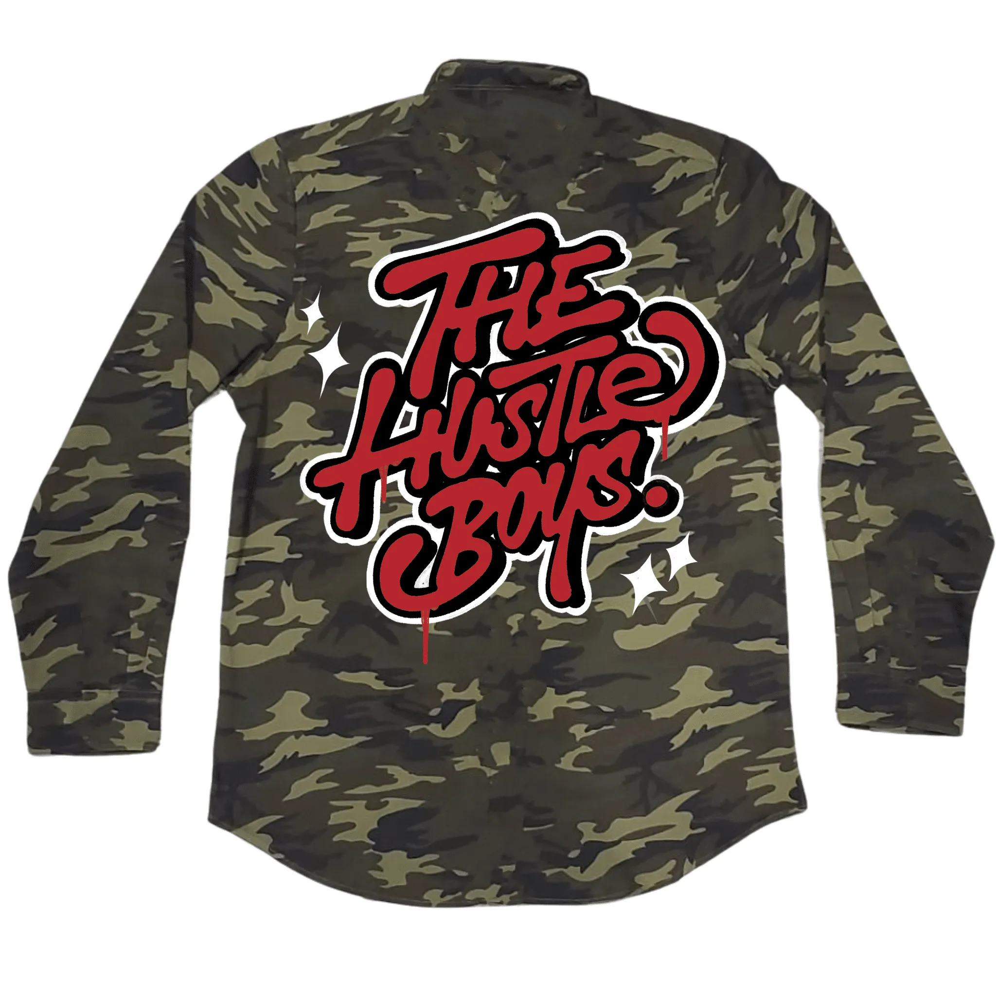 The Hustle Boys - Green Camo Oxford Long Sleeve Shirt